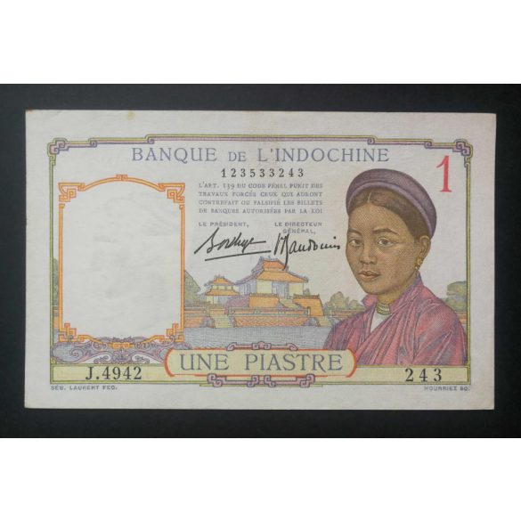 French Indochina 1 Piastre 1936 Aunc