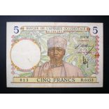 French West Africa 5 Francs 1939 VF