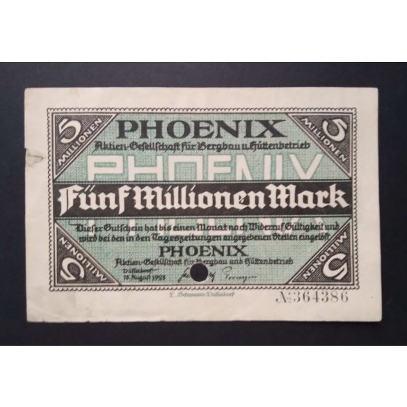 Germany 5 Million Mark 1923 F Düsseldorf