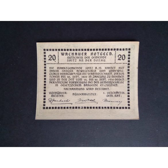 Austria 20 Heller 1920 Unc Spitz an der Donau, Mühldorf 
