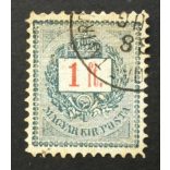 Hungary 1888 Letter, red cipher 1 FT. perf 11 1/2 (BUDAPEST KÖZP)ONT TÁVIRD(A) used