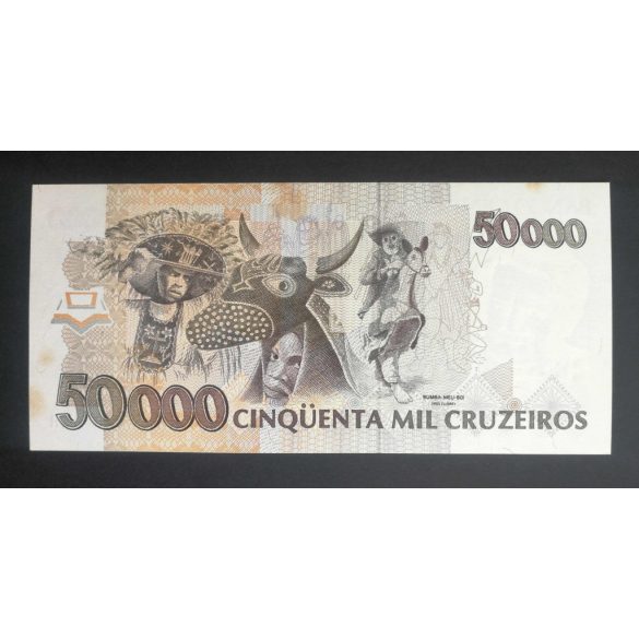 Brazil 50 Cruzeiros overprint on 50000 Cruzeiros 1992-94 aUNC