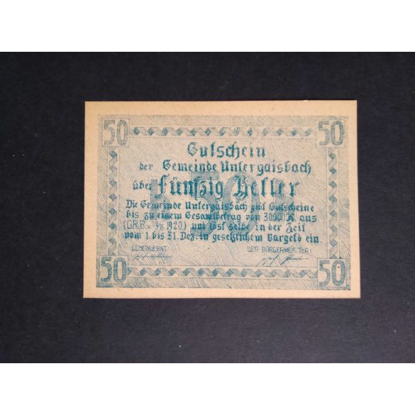 Austria 50 Heller 1920 Unc Untergaisbach