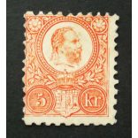 Hungary 1871 5 Kr. engraved, (*) mint without gum