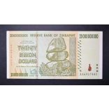 Zimbabwe 20 billion Dollars 2008 UNC-