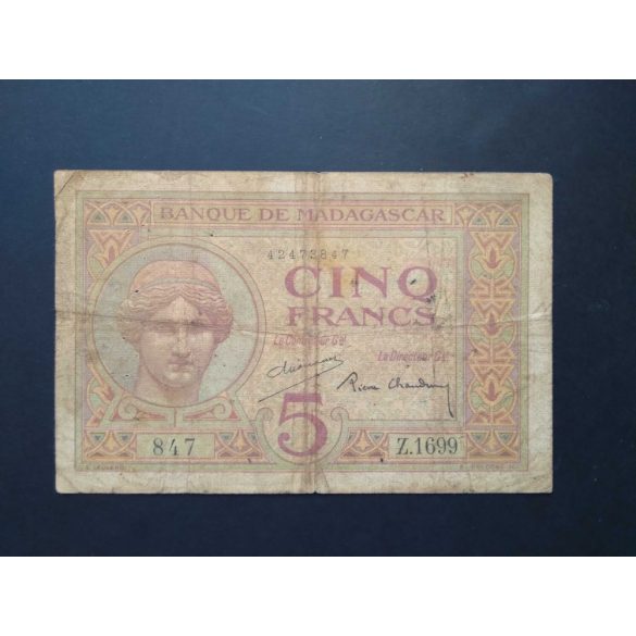 Madagaszkár 5 Francs 1937 VG+