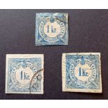 Magyarország 1868-88 Könyvnyomat Hírlapbélyeg 1 Kr 3 db pecsételt G3 