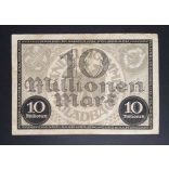 Németország 10 Millió Mark Mönchengladbach 1923 VF szárazbélyegzővel