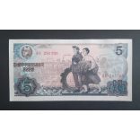 North Korea 5 Won 1978 UNC with red stamp