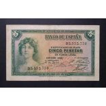 Spain 5 Pesetas 1935 VF