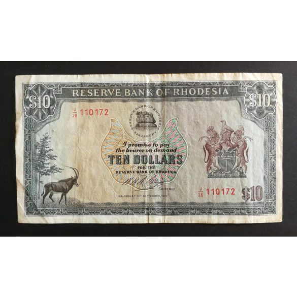 Rhodesia 10 Dollars 1975 F