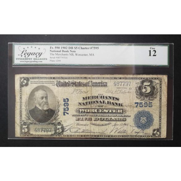 USA 5 Dollars 1902/5 Merchants National Bank Banknote certified LCG 12 F