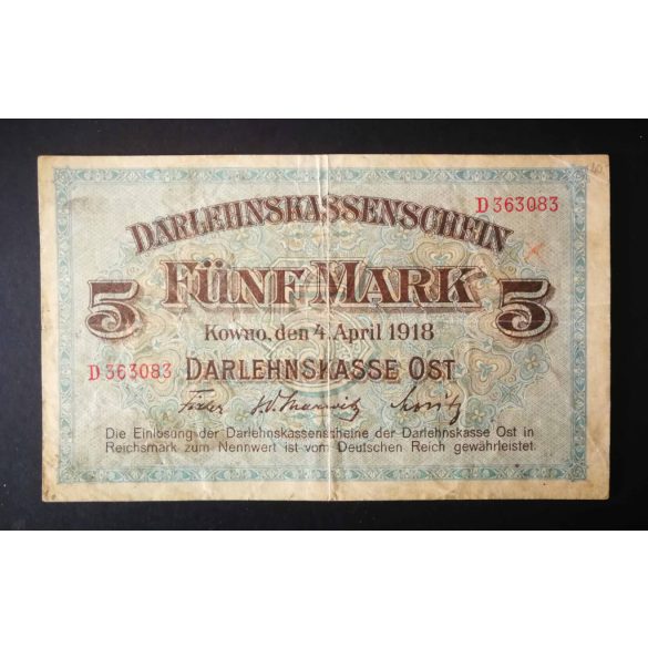 Germany 5 Mark KOWNO Poland, Lithuania, Latvia occupation 1918 F