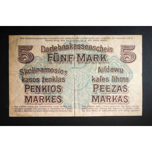 Germany 5 Mark KOWNO Poland, Lithuania, Latvia occupation 1918 F