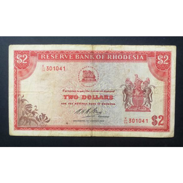 Rhodesia 2 Dollars 1974 F