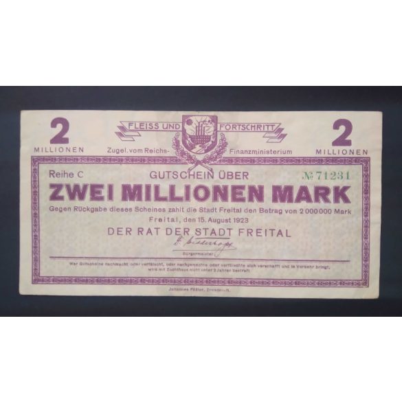 Németország Freital 2 Millió Mark 1923 VF