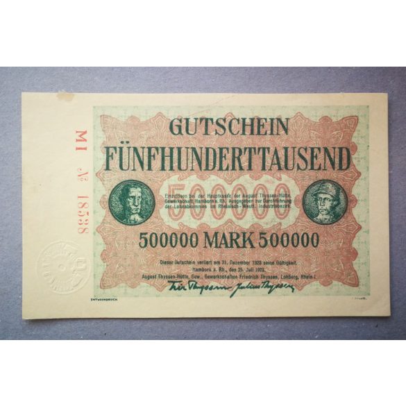 Germany Hamborn am Rhein 500000 Mark 1923 XF+