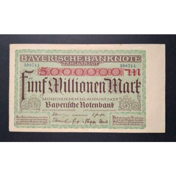 Németország 5 Millió Mark München 1923 VF-