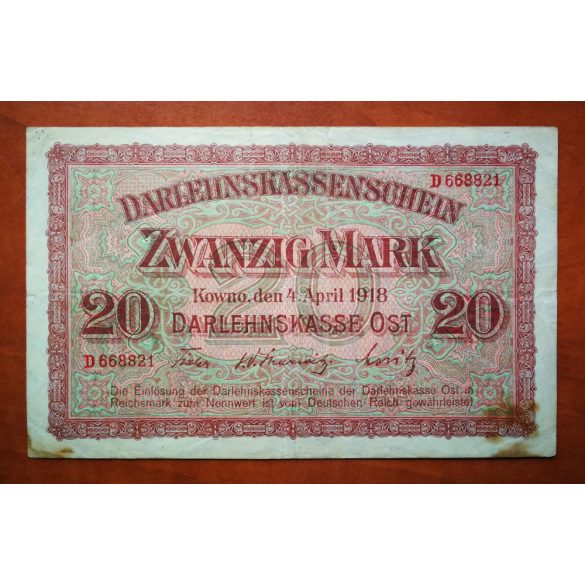 Németország 20 Mark 1918 Lengyelország, Litvánia, Lettország VF-