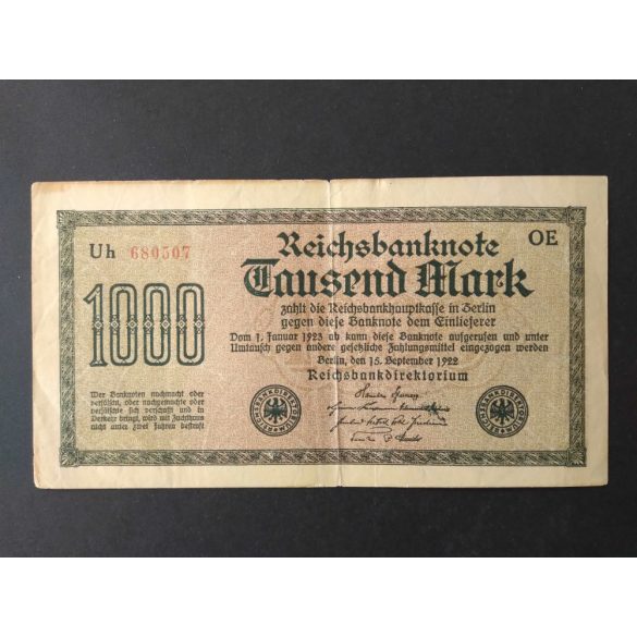 Németország 1000 Mark 1922 VF