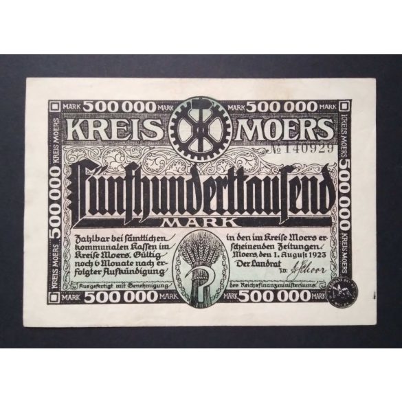 Németország 500000 Mark Moers 1923 VF