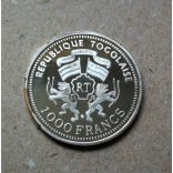Togo 1000 Francs 2000 silver PP - endangered wildlife, lion
