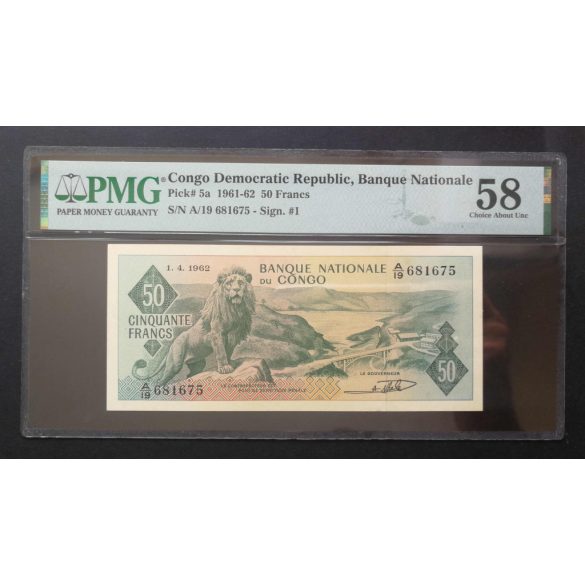 Congo 50 Francs 1961-62 Aunc PMG 58 certified banknote