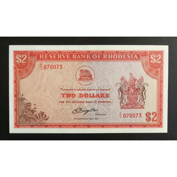 Rodézia 2 Dollars 1979 Replacement UNC 