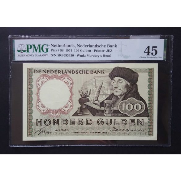 Hollandia 100 Gulden 1953 XF PMG45 minősített bankjegy