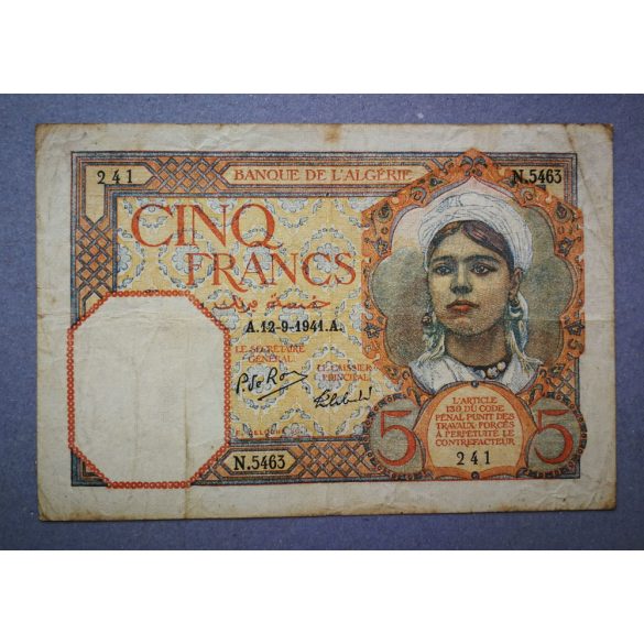 Algeria 5 Francs 1941 F-