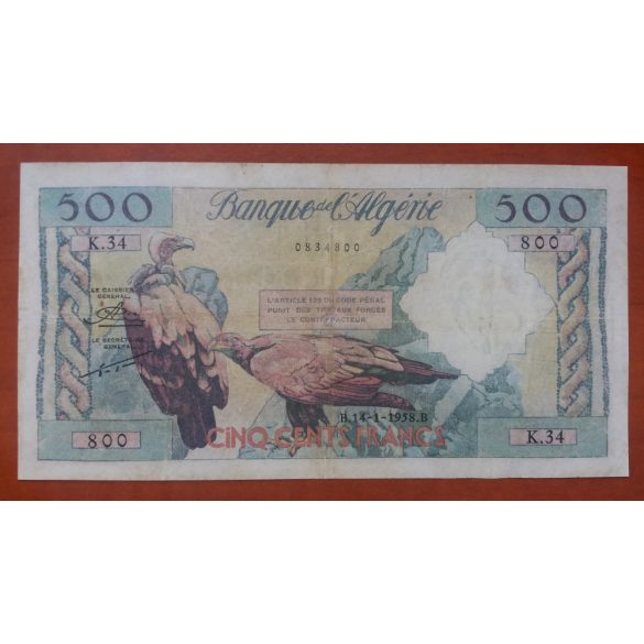Algéria 500 Francs 1958 F