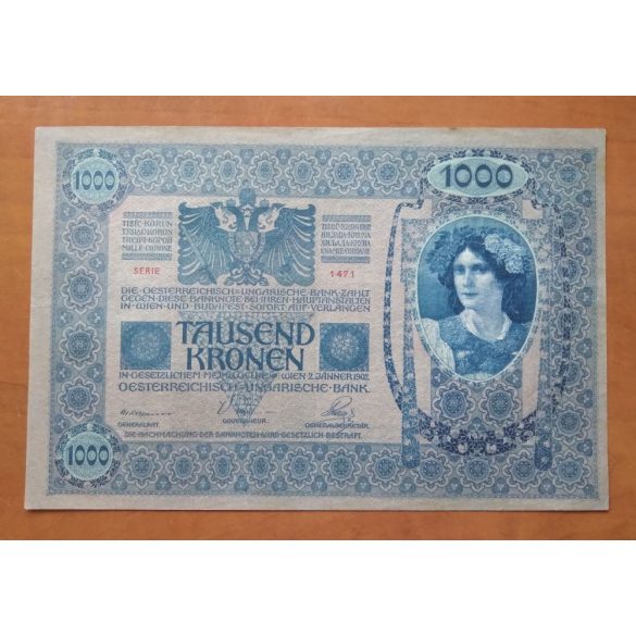 Ausztria-Magyarország 1000 Korona 1902 Deutschösterreich felülbélyegzés XF+
