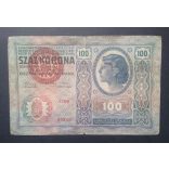 Ausztria - Magyarország 100 Korona 1912 VG+ Magyarország felülbélyegzéssel 