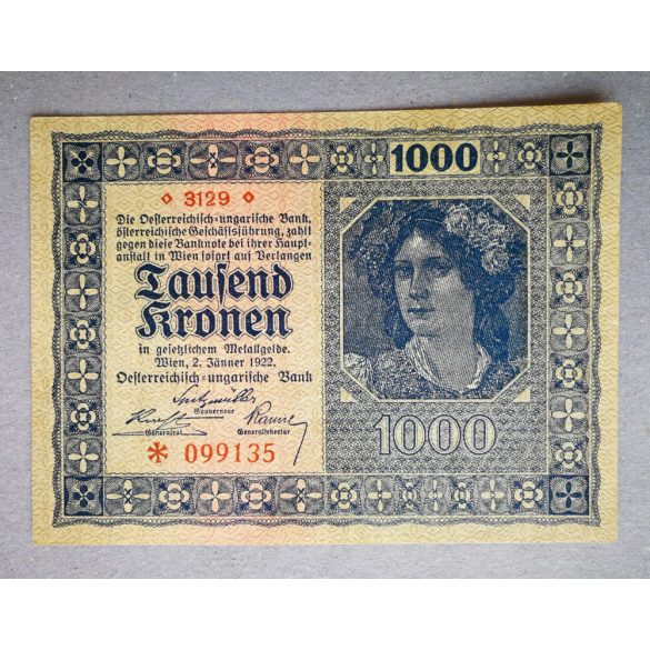 Ausztria 1000 Korona 1922 XF-