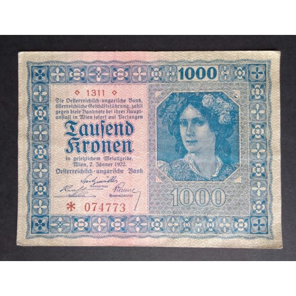 Austria 1000 Kronen 1922 F+