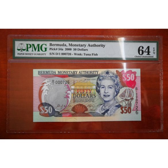 Bermuda 50 Dollars 2000 UNC PMG64 Certified Banknote