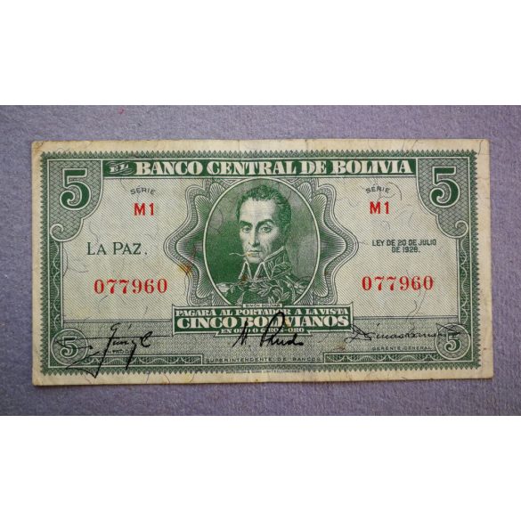 Bolívia 5 Bolivianos 1928 F