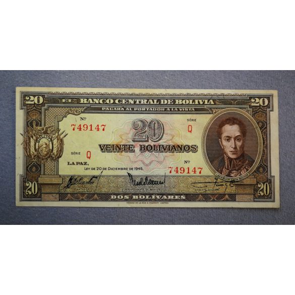 Bolívia 20 Bolivianos 1945 XF