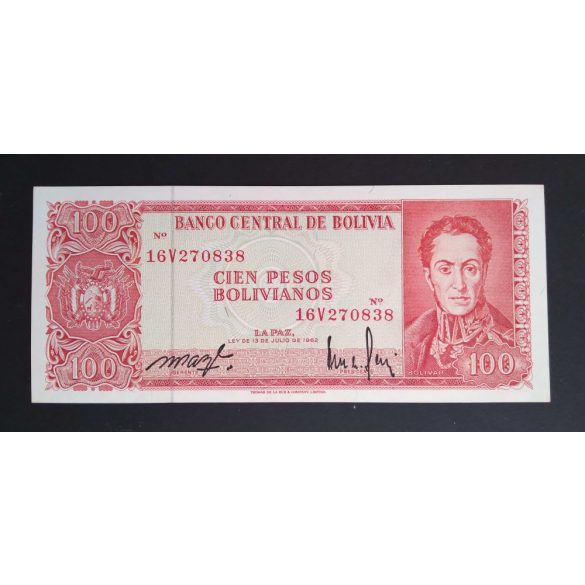 Bolívia 100 Bolivianos 1962 P-164Аa.1 Unc 