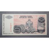 Bosnia and Herzegovina 100000 Dinara 1993 Unc