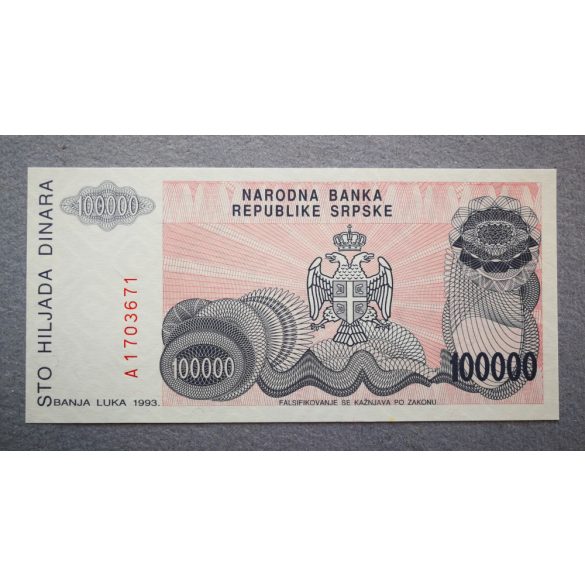 Bosnia and Herzegovina 100000 Dinara 1993 Unc