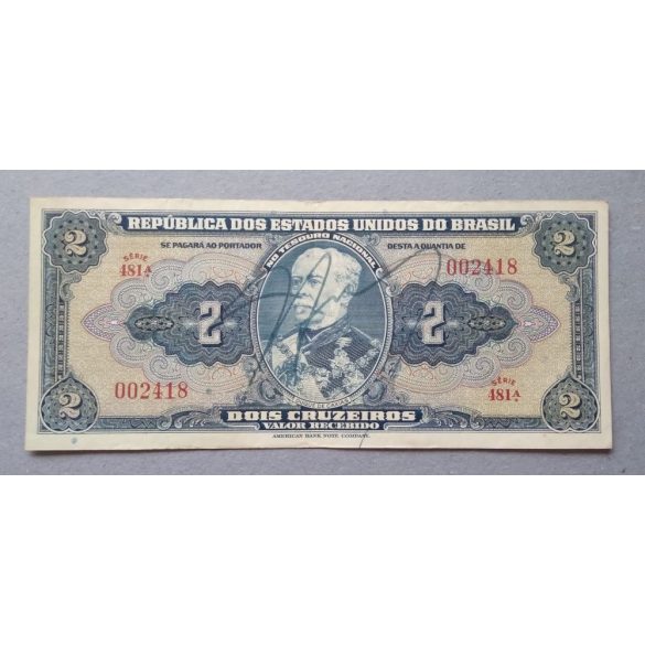 Brazília 2 Cruzeiros 1944 VF kézi aláírás