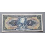 Brazil 2 Cruzeiros 1944 VF handwritten signature