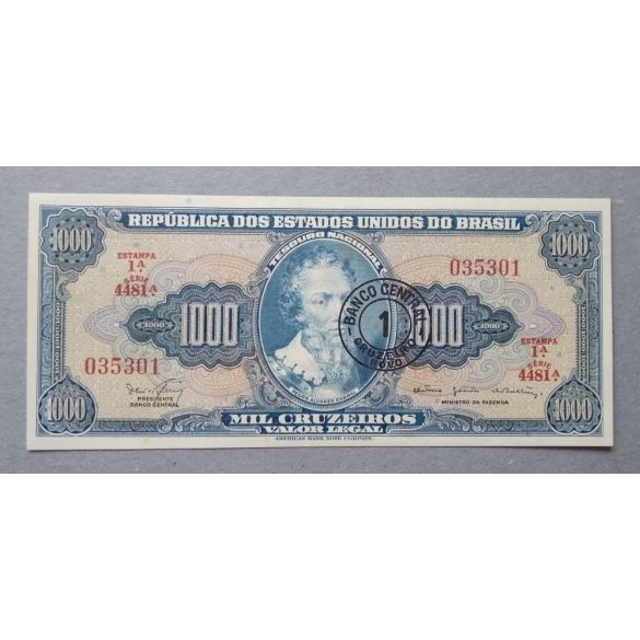 Brazília 1 Cruzeiro Novo 1000 Cruzeiros felülbélyegezve 1966 Unc