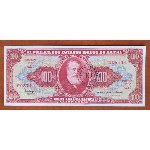 Brazília 10 Centavos felülbélyegzés 100 Cruzerioson 1966 XF+