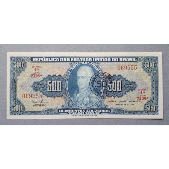 Brazilia 50 Centavos 500 Cruzeiros overstamp 1967 Unc