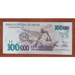   Brazília 100 Cruzeiros felülbélyegzés 100000 Cruzeiroson 1993 Unc