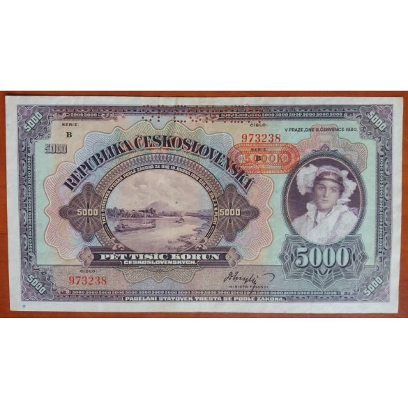 Czechoslovakia 5000 Korun 1920 Specimen VF