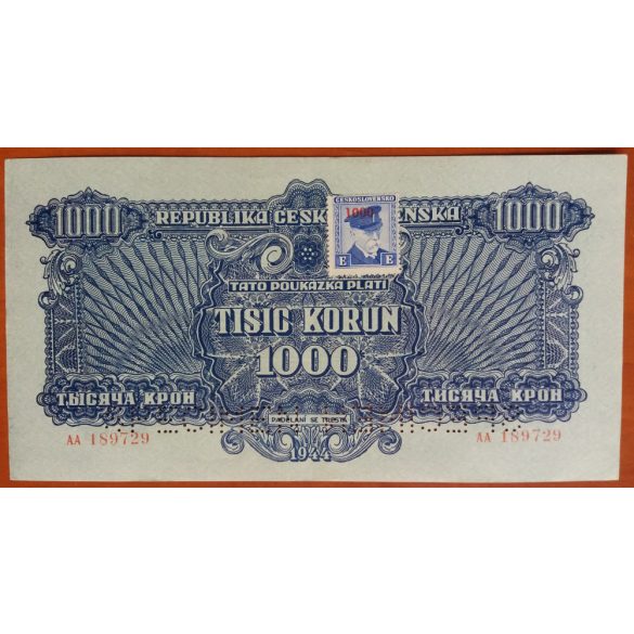 Csehszlovákia 1000 Korun 1944 Specimen XF+ bélyeggel