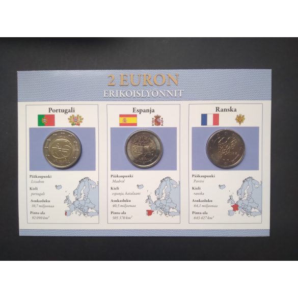 EU 2 Euro set of 3 Unc  Portugal 2009, Spain 2007, France 2008